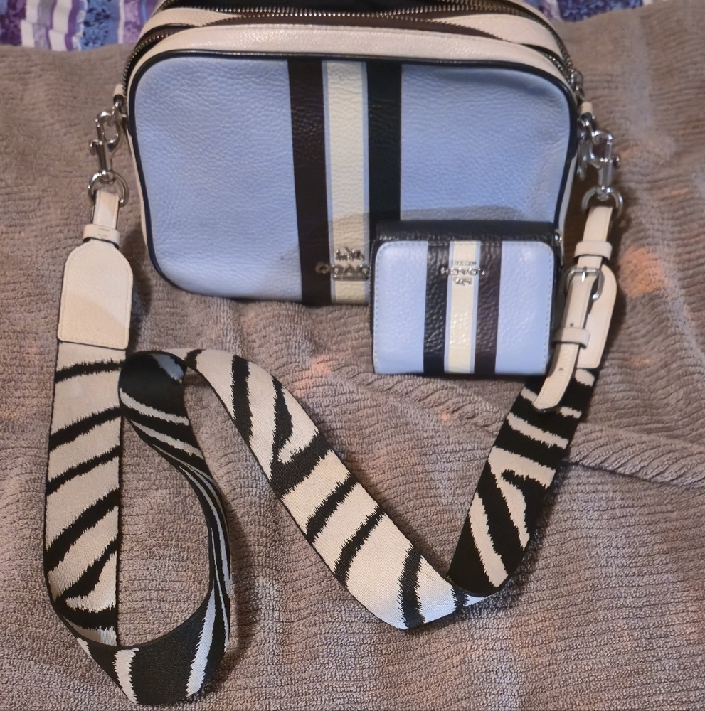 Coach Light Blue and Black Purse With Matching  Wallet